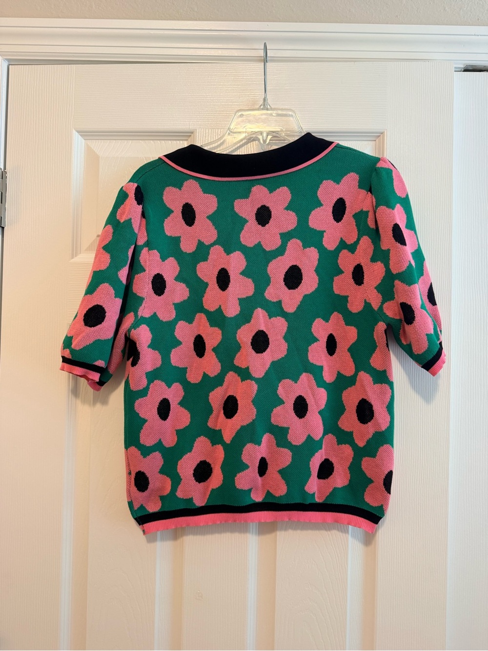Nanette Lepore Pink Floral Polo on Green Knit - Picture 5 of 5